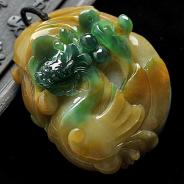 糯冰种黄加绿缅甸翡翠A货飞龙挂件