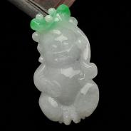 糯冰种翠色缅甸翡翠A货招财童子挂件