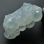 冰种晴水略飘花缅甸翡翠A货貔貅挂件