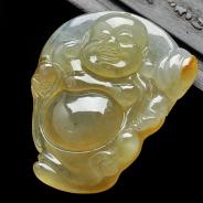 冰种黄翡缅甸翡翠A货站佛挂件