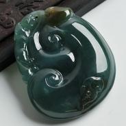 冰种油青带褐黄翡缅甸翡翠A货如意寿挂件