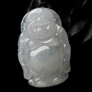 糯冰种略飘翠缅甸翡翠A货站佛挂件