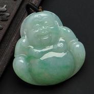糯冰种晴水飘翠缅甸翡翠A货玉佛挂件