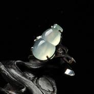 冰玻种晴水缅甸翡翠A货镶白金葫芦戒指（真钻）