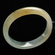 冰种黄翡略飘花缅甸翡翠A货贵妃镯（52.8mm-46.1mm）