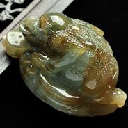 糯冰种褐黄翡缅甸翡翠A货金蟾挂件