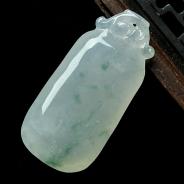 冰种飘花缅甸翡翠A货平安牌挂件