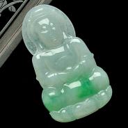 糯冰种翠色缅甸翡翠A货观音挂件