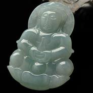 糯冰种晴水缅甸翡翠A货观音挂件