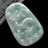 糯冰种飘花缅甸翡翠A货龙牌挂件