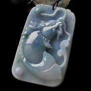 糯冰种紫罗兰略飘花缅甸翡翠A货鱼龙挂件