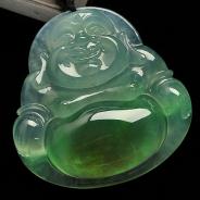 冰种黄加绿缅甸翡翠A货玉佛挂件