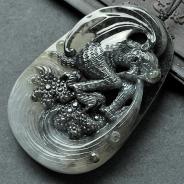 糯冰种（乌鸡种）缅甸翡翠A货福如东海挂件