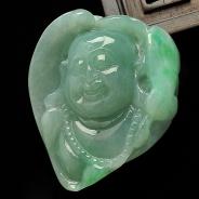 糯冰种豆色飘翠缅甸翡翠A货佛头挂件