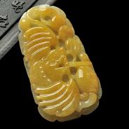 糯冰种黄翡缅甸翡翠A货福在眼前挂件