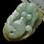 糯冰种晴水略带黄翡缅甸翡翠A货美人鱼挂件