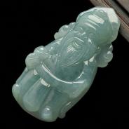 糯冰种晴水缅甸翡翠A货财神挂件