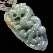 冰种晴水缅甸翡翠A货龙牌挂件