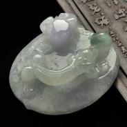 糯冰种春色缅甸翡翠A货草龙牌挂件