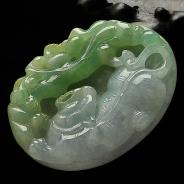 糯冰种三彩缅甸翡翠A货龙虎牌挂件