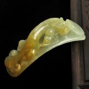 糯冰种黄翡缅甸翡翠A货龙钩挂件