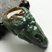 糯冰种油青带褐黄翡缅甸翡翠A货兽头挂件