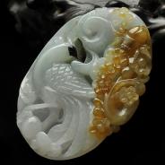 糯冰种晴水带褐黄翡缅甸翡翠A货凤凰挂件