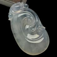 冰种淡晴水缅甸翡翠A货如意寿挂件