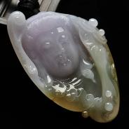 糯冰种紫罗兰黄翡缅甸翡翠A货观音头挂件
