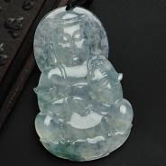 冰种飘花缅甸翡翠A货观音挂件 