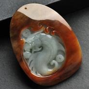 糯冰种红黄翡缅甸翡翠A货龙牌挂件