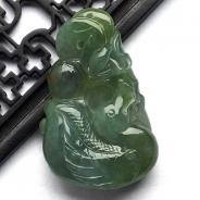 冰种晴水略带黄翡缅甸翡翠A货天鹅戏水挂件