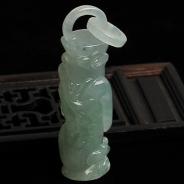 冰种晴水缅甸翡翠A货龙柱挂件
