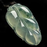 冰种飘花缅甸翡翠A货叶子挂件