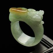 糯冰种晴水带黄翡缅甸翡翠A货貔貅指环