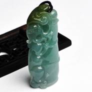 糯冰种晴水带褐黄翡缅甸翡翠A货龙柱节节高挂件