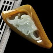 糯冰种褐黄翡缅甸翡翠A货仿古螭虎挂件