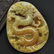 糯冰种黄翡缅甸翡翠A货龙牌挂件