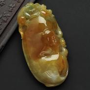 糯冰种褐黄翡缅甸翡翠A货福禄寿挂件