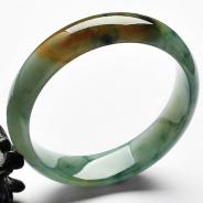 糯冰种飘花带黄翡缅甸翡翠A货手镯（58.2mm）