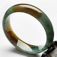 糯冰种飘花带黄翡缅甸翡翠A货手镯（58.3mm）