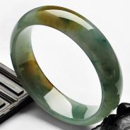 糯冰种飘花带黄翡缅甸翡翠A货手镯（58.4mm）