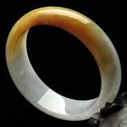 糯冰种黄翡缅甸翡翠A货手镯（55.6mm）