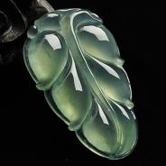 feicui冰玻种晴水略飘花缅甸翡翠A货叶子挂件