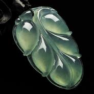 冰玻种晴水缅甸翡翠A货叶子挂件