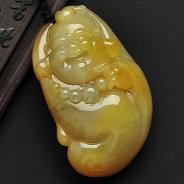 糯冰种黄翡缅甸翡翠A货笑佛挂件
