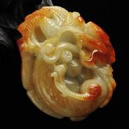 细糯种红黄翡缅甸翡翠A货飞龙挂件