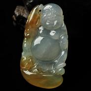 冰种黄翡缅甸翡翠A货站佛挂件