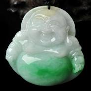 糯冰种飘翠缅甸翡翠A货玉佛挂件