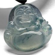 冰玻种飘花缅甸翡翠A货玉佛挂件